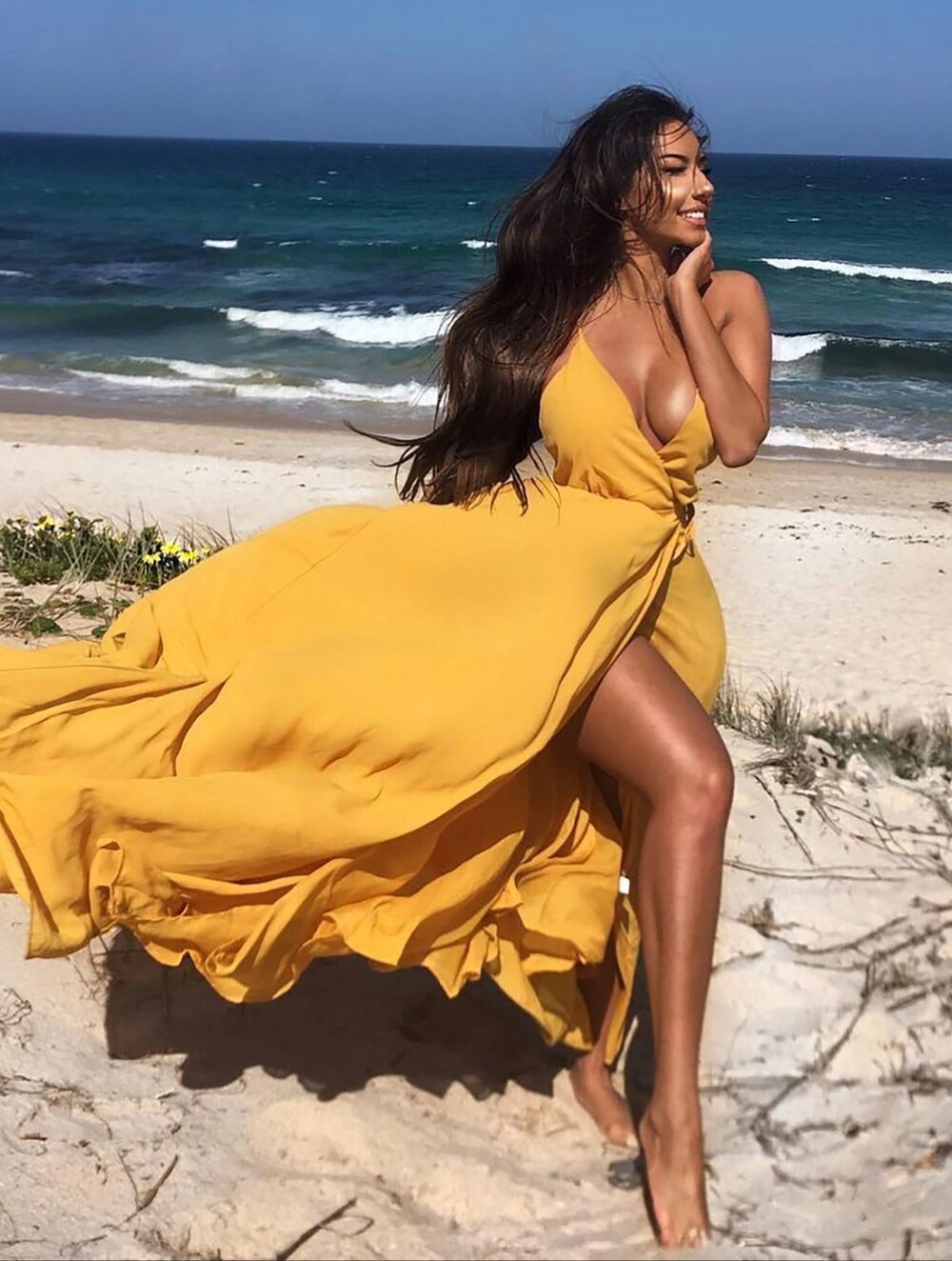 Fashionova River Flow Maxi Dress Mustard Yellow Backless With Tie